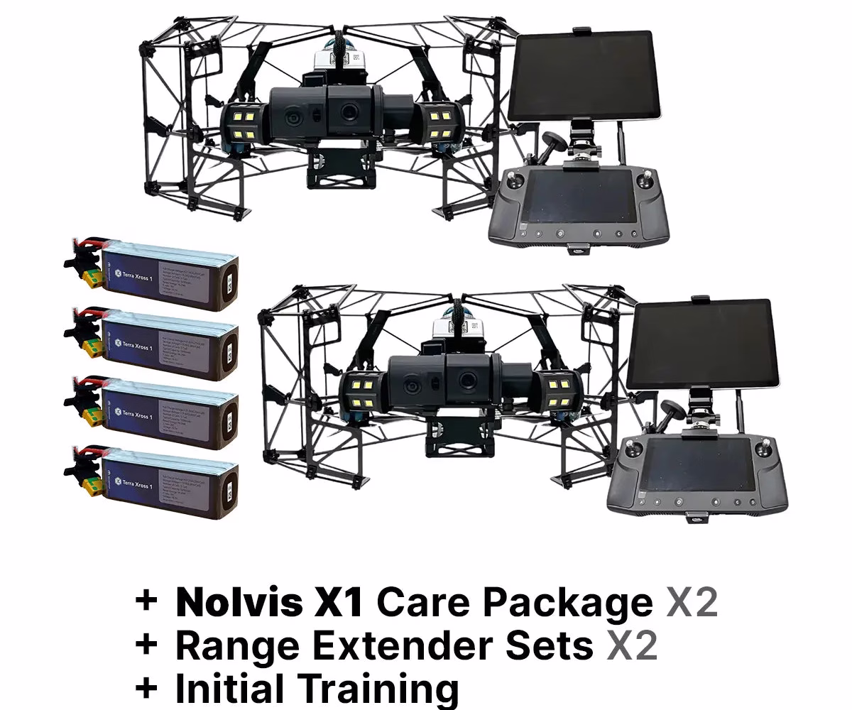 Nolvis X1 Dual Drone Package with Training, Range Extenders, Extra Batteries, and Care Coverage