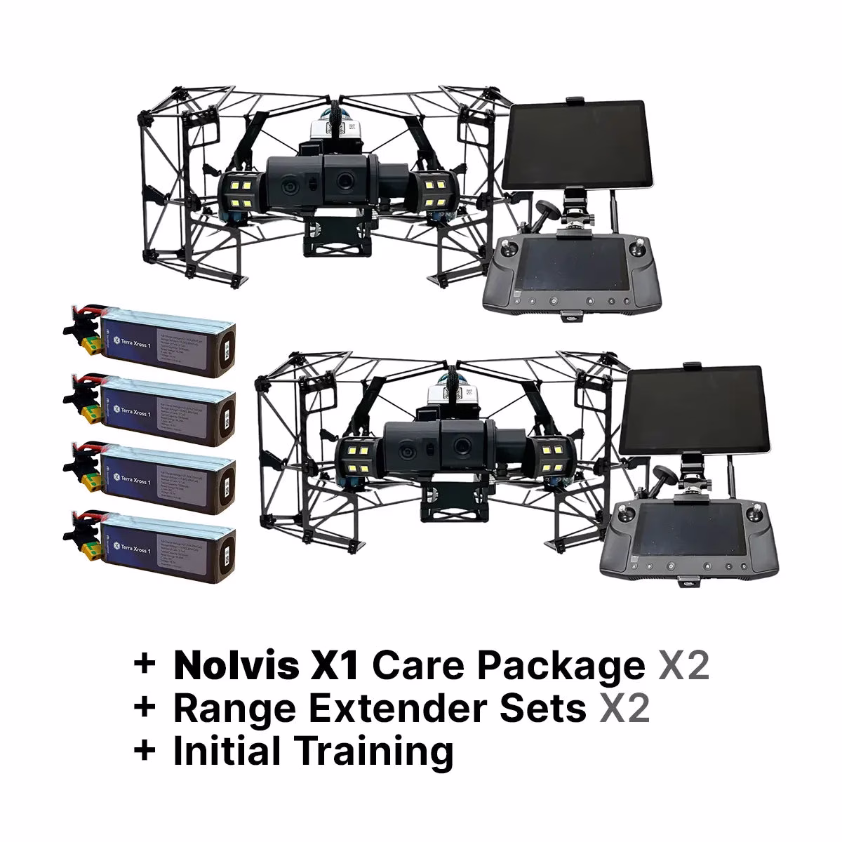 Nolvis X1 Dual Drone Package with Training, Range Extenders, Extra Batteries, and Care Coverage