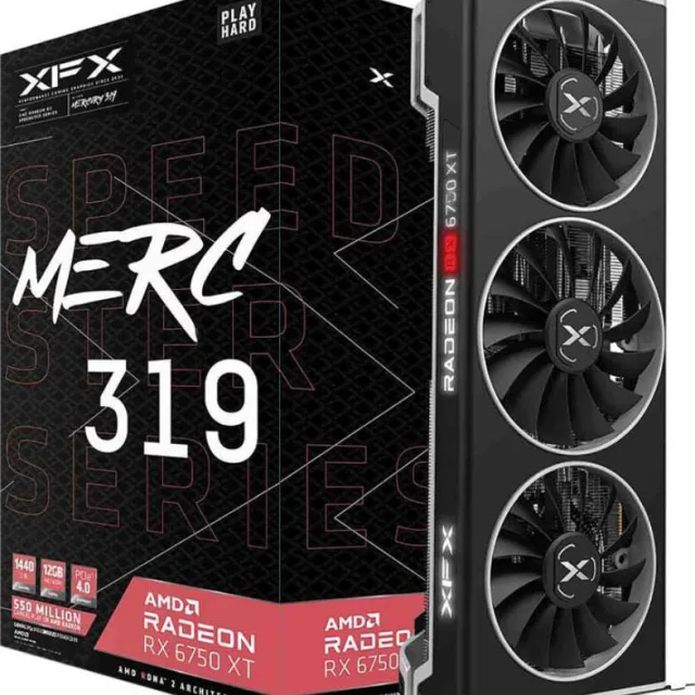 XFX Speedster Merc319 Radeon RX 6750XT Black Gaming Graphics Card, 12GB GDDR6 192 Bit Memory, 2560 Stream Processor, 2324MHz, PCI-E 4.0, AMD RDNA 2, HDMI, DP | RX-675XYTBDP