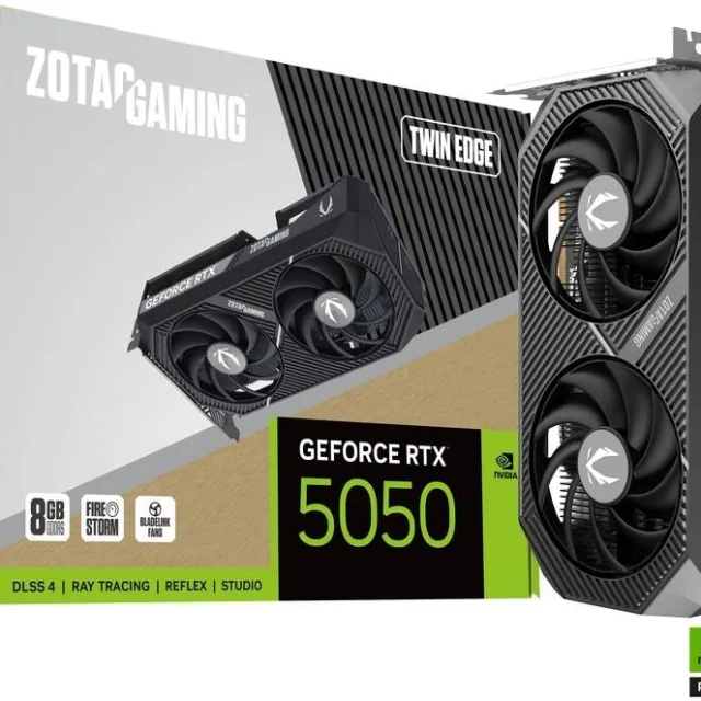 ZOTAC GAMING GeForce RTX 5050 Twin Edge 8GB Graphics Card, GDDR6 128-Bit Memory, 2572 MHz Engine Clock, 20 Gbps Memory Clock, 2560 CUDA Cores, PCI Express 5.0 x8 | ZT-B50500E-10M