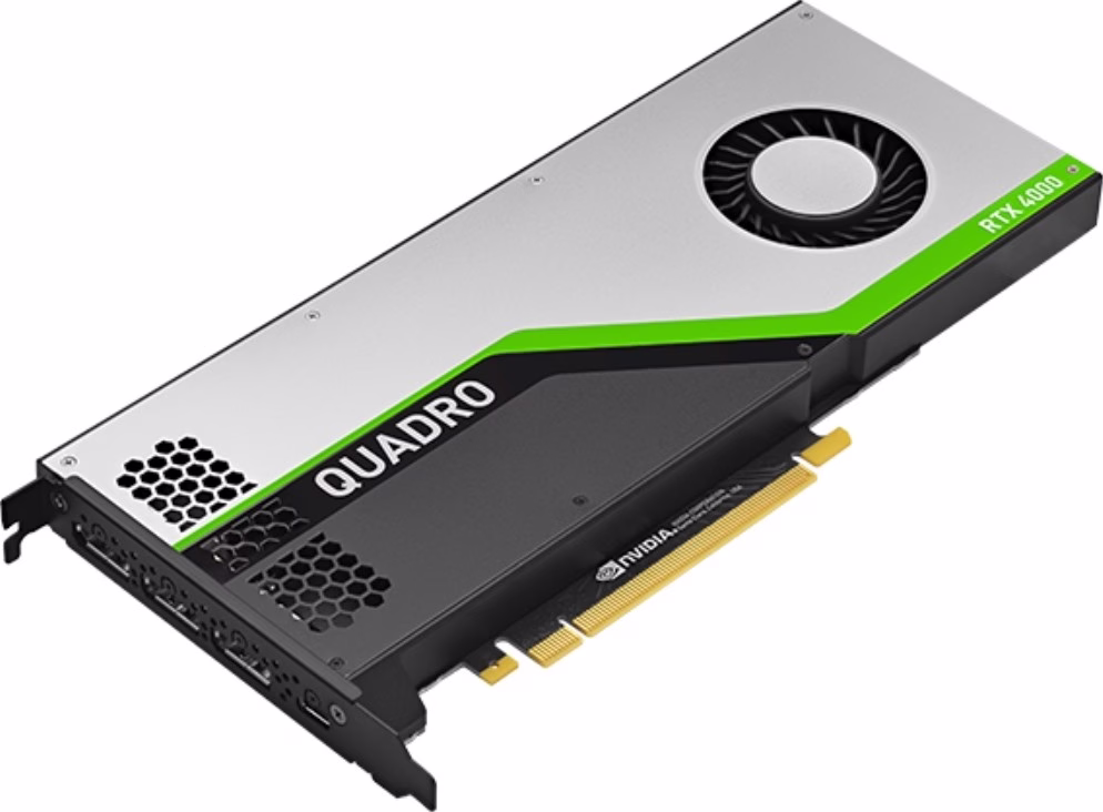 PNY Quadro RTX4000, 8GB GDDR6, CUDA Cores 2304, PCI Express 3.0 x16, Ultra-Quiet Active Fansink, Brown Box | VCQRTX4000-PB/BSP