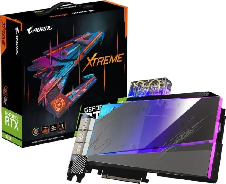 Gigabyte Aorus GeForce RTX 3080 Xtreme Waterforce WB-10G Graphics Card, 7680 x 4320 Resolution, 60Hz, Water Block Cooling System, 10GB 320-bit GDDR6X Memory, Video Card | GV-N3080AORUSX WB-10GD