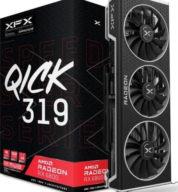 XFX Speedster QICK 319 AMD Radeon RX 6800 16GB GDDR6 Black Gaming Graphics Card, 256-Bit, PCI Express 4.0, HDMI 3 x DP, AMD RDNA 2 | RX-68XLALBD9 / RX-68XLALFD9