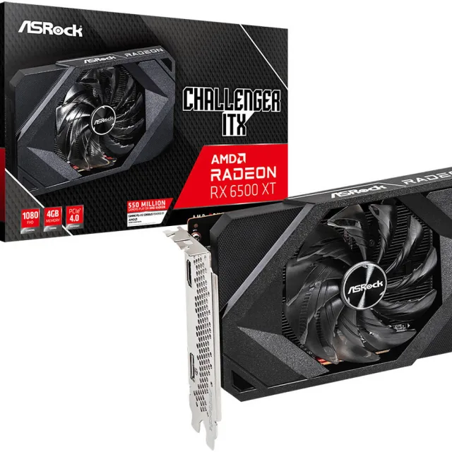 ASRock AMD Radeon RX 6500 XT Challenger ITX Graphic Card, 4GB GDDR6 64-bit Memory, 2815 MHz Boost Clock, 18 Gbps Memory Clock, PCI Express 4.0 x 4,- 1 x HDMI 2.1 VRR / 1 x DP 1.4 | 90-GA3DZZ-00UANF