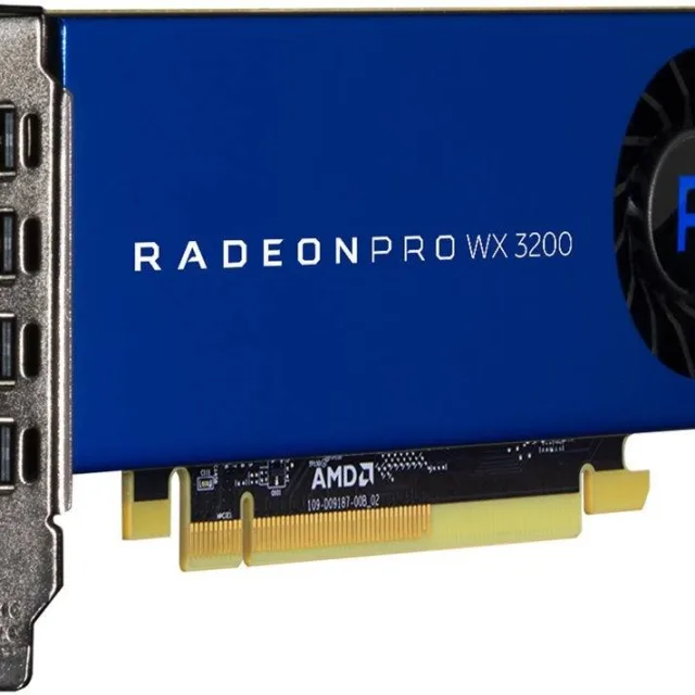 AMD Radeon Pro WX 3200 Graphics Card, 4GB GDDR5 128-bit Memory, 96 GB/s Memory Bandwidth, 640 Stream Processors, PCIe 3.0 x16, 1.66 TFLOPS Single Precision, 4 x Mini DisplayPort 1.4 | 100-506115