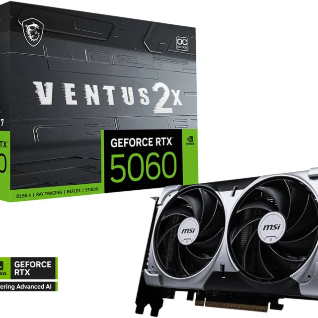 MSI GeForce RTX 5060 VENTUS 2X OC Graphics Card, 8GB GDDR7 128-Bit Memory, 2527 MHz Boost Clock, 28 Gbps Memory Speed, 3840 CUDA Cores, PCI Express Gen 5 x16 | 912-V537-017