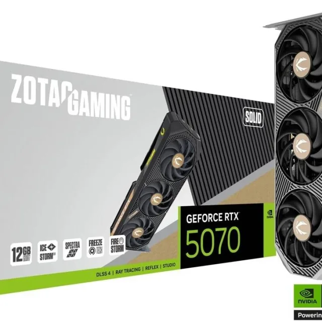 ZOTAC GAMING GeForce RTX 5070 SOLID Graphics Card, 12GB GDDR7 192-Bit Memory, 2512MHz Engine Clock, 28 Gbps Memory Clock, 6144 CUDA Cores, PCI Express 5.0 x16 | ZT-B50700D-10P
