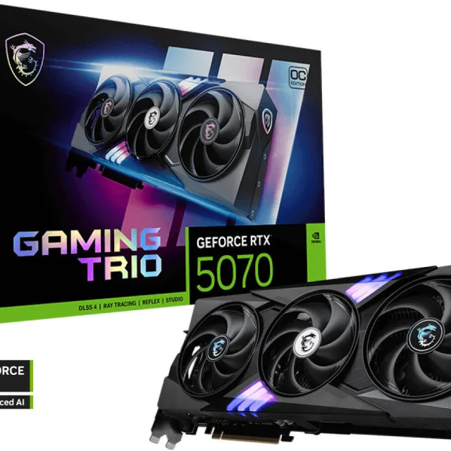MSI GeForce RTX 5070 Gaming Trio OC Graphics Card, 12GB GDDR7 192-Bit Memory, 2610 MHz Boost Clock, 6144 CUDA Cores, 28 Gbps Memory Speed, PCI Express Gen 5 | 912-V532-019