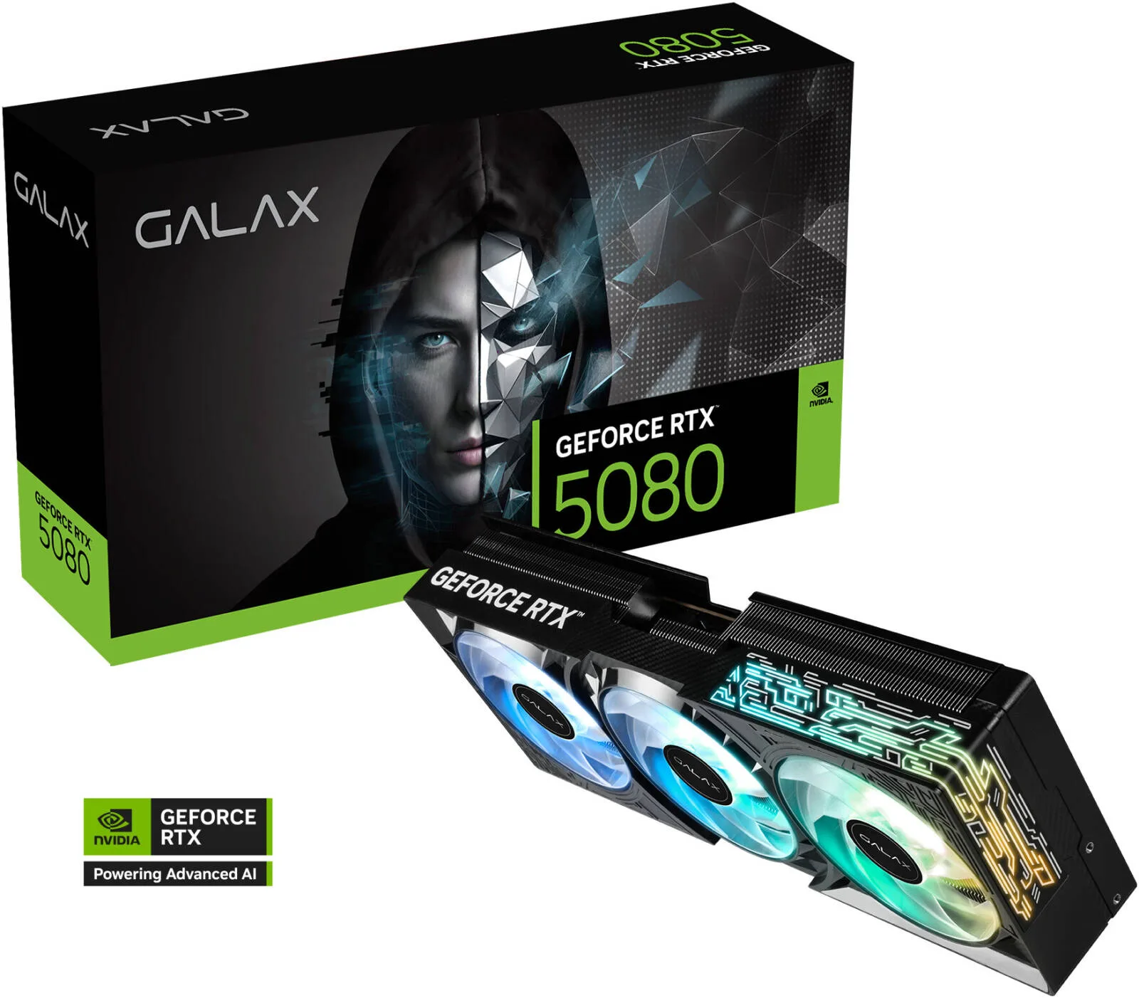 GALAX GeForce RTX 5080 1-Click OC Graphics Card, 16GB GDDR7 256-Bit Memory, 2625 MHz Boost Clock, 30Gbps Memory Speed, 10752 CUDA Cores, PCI Express 5.0 | 58NZN6MDBBOC