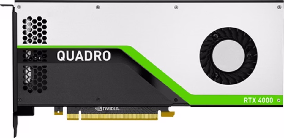 PNY Quadro RTX4000 VGA Graphics Card, 8GB GDDR6 RAM, 256-bit Memory Interface, PCI Express 3.0 x16 Bus Type, 2034 Cuda Cores, 3 x DisplayPort, USB-C | VCQRTX4000-SB