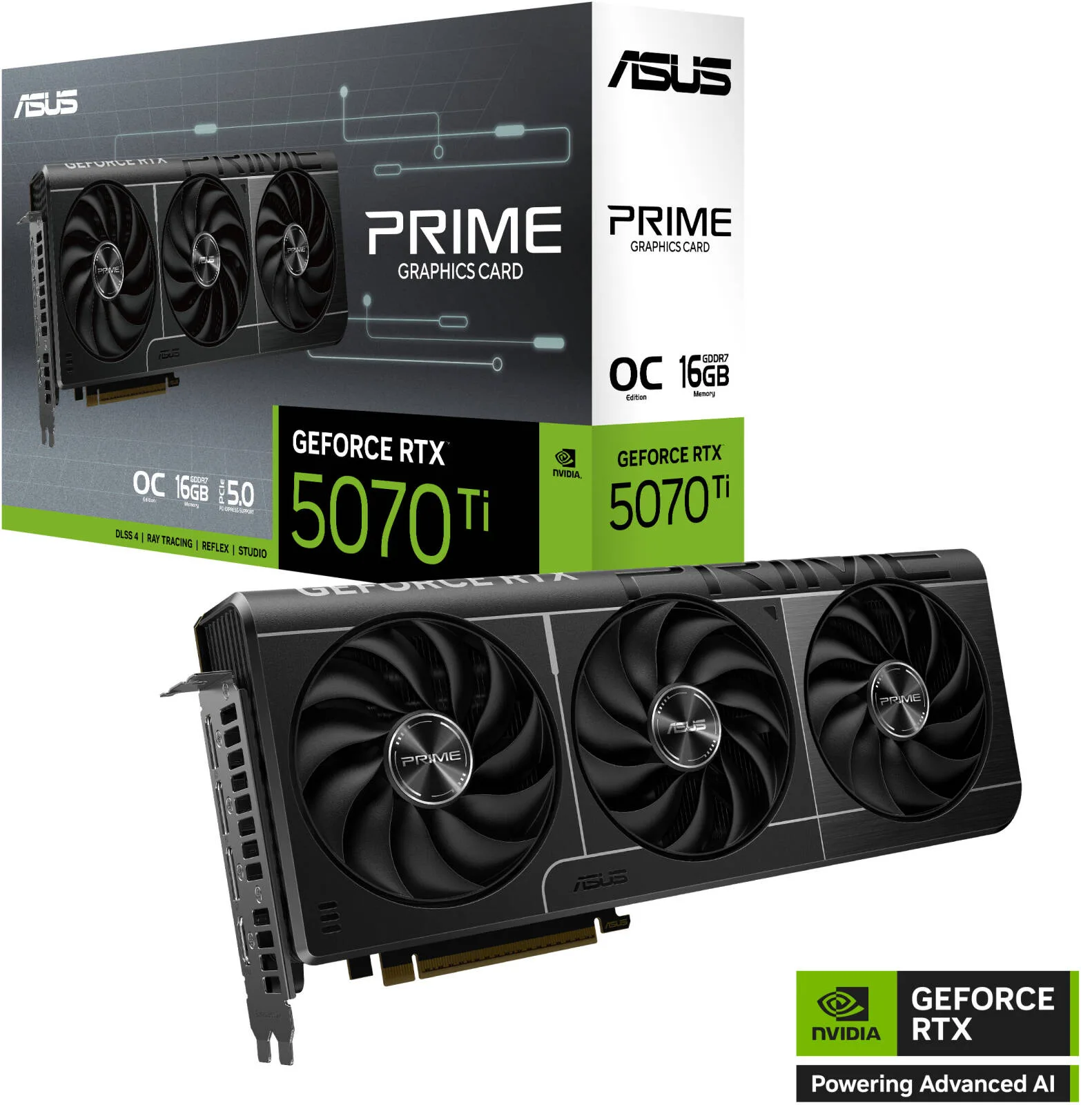 ASUS Prime GeForce RTX 5070 Ti OC Edition Graphics Card, 16GB GDDR7 256-Bit Memory, 2497 MHz Boost Clock, 8960 CUDA Cores, PCI Express 5.0 | 90YV0MF0-M0NA00