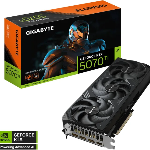 GIGABYTE GeForce RTX 5070 Ti WINDFORCE OC SFF Graphics Card, 16GB GDDR7 256-Bit Memory, 2497 MHz Core Clock, 8960 CUDA Cores, 28 Gbps memory Speed, PCI-Express 5.0 | GV-N507TWF3OC-16GD