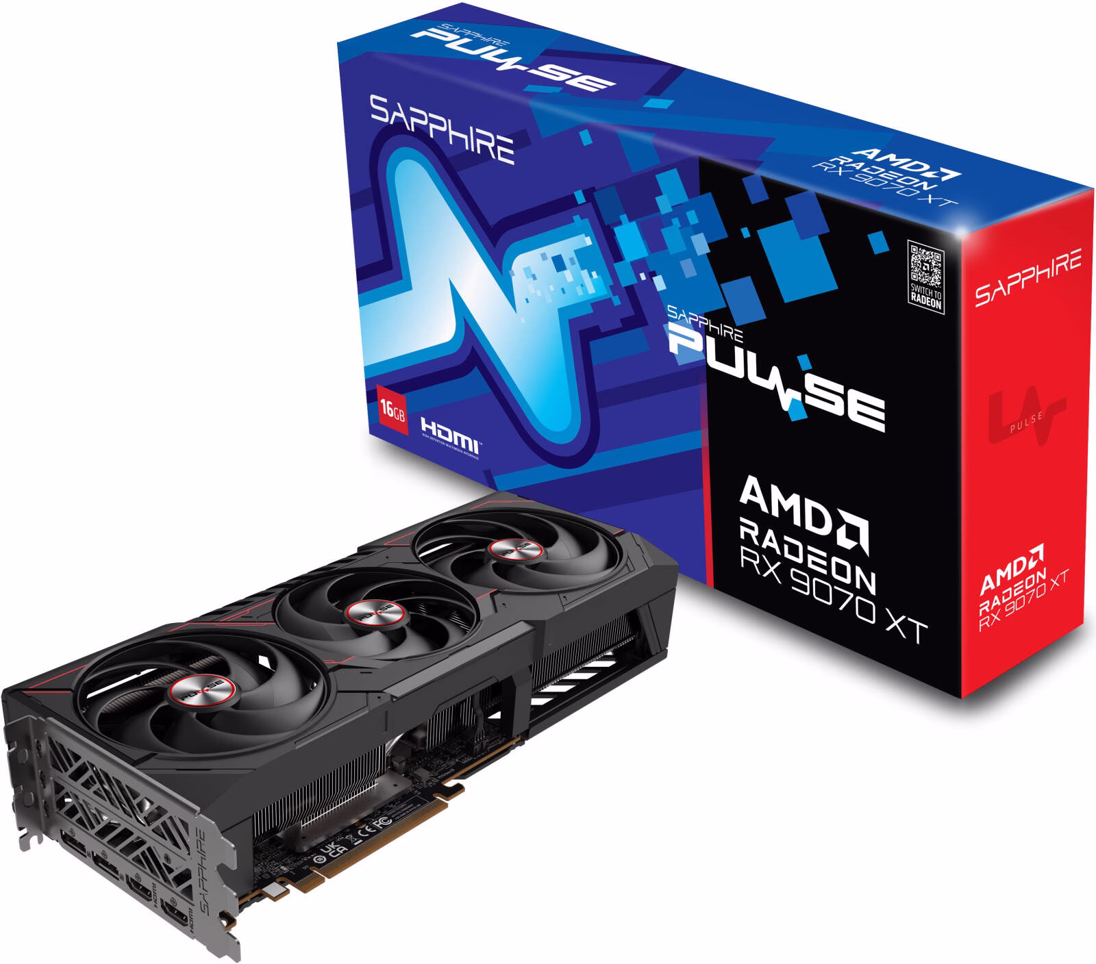 Sapphire PULSE AMD Radeon RX 9070 XT Graphics Card, 16GB GDDR6 256-Bit Memory, 2970 MHz Boost Clock, 4096 Stream Processors, 20 Gbps Memory Clock, PCI-Express 5.0 x16 | 11348-03-20G