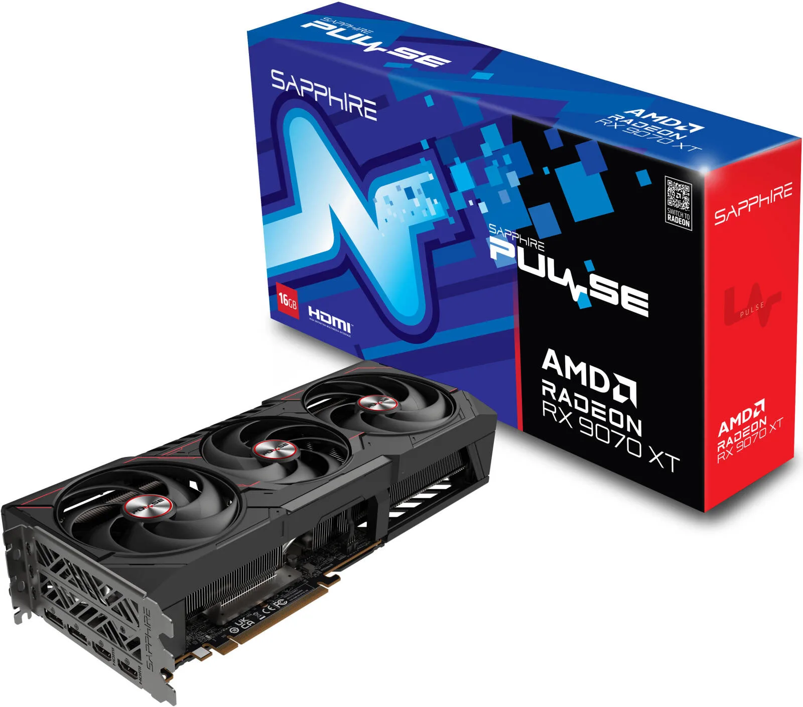 Sapphire PULSE AMD Radeon RX 9070 XT Graphics Card, 16GB GDDR6 256-Bit Memory, 2970 MHz Boost Clock, 4096 Stream Processors, 20 Gbps Memory Clock, PCI-Express 5.0 x16 | 11348-03-20G