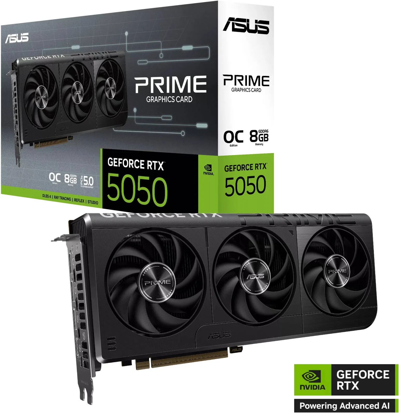 ASUS Prime GeForce RTX 5050 OC Graphics Card, 8GB GDDR6 128-Bit Memory, 2677 MHz Boost Clock, 20 Gbps Memory Speed, 2560 CUDA Cores, PCI Express 5.0, Black | 90YV0N70-M0NA00