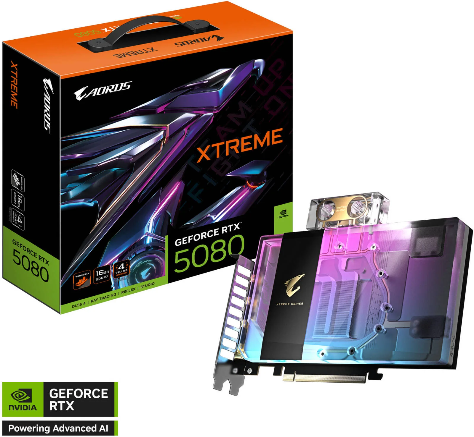 GIGABYTE AORUS GeForce RTX 5080 XTREME WATERFORCE WB Graphics Card, 16GB GDDR7 256-Bit Memory, 2805 MHz Core Clock, 10752 CUDA Cores, 30 Gbps Memory Speed, PCI Express 5.0 | GV-N5080AORUSX WB-16GD