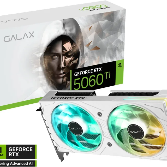 Galax GeForce RTX 5060 Ti EX Graphics Card, 8GB GDDR7 128-bit Memory, 2617 MHz Boost Clock, 28Gbps Memory Speed, 4608 CUDA Cores, PCI-Express 5.0, White | 56ISN8MDCSBS