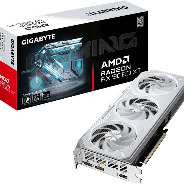 GIGABYTE Radeon RX 9060 XT Gaming OC ICE Graphics Card, 16GB GDDR6 128-Bit Memory, 3320 MHz Boost Clock, 2048 Stream Processors, 20 Gbps Memory Speed | GV-R906XGAMINGOCICE-16GD