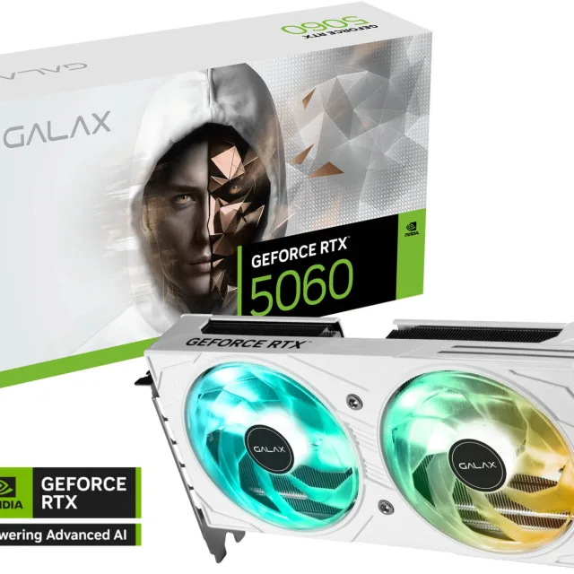 Galax GeForce RTX 5060 EX Graphics Card, 8GB GDDR7 128-bit Memory, 2535MHz Boost Clock, 28 Gbps Memory Speed, 3840 CUDA Cores, PCI-Express 4.0, White | 56NSN8MDDBBS