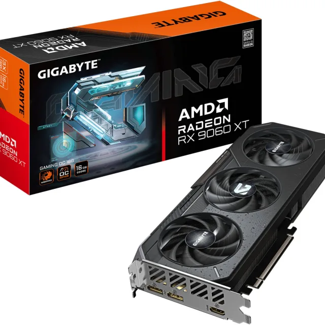 GIGABYTE Radeon RX 9060 XT Gaming OC Graphics Card, 16GB GDDR6 128-Bit Memory, 3320 MHz Boost Clock, 2048 Stream Processors, 20 Gbps Memory Speed, Black | GV-R9060XTGAMINGOC-16GD