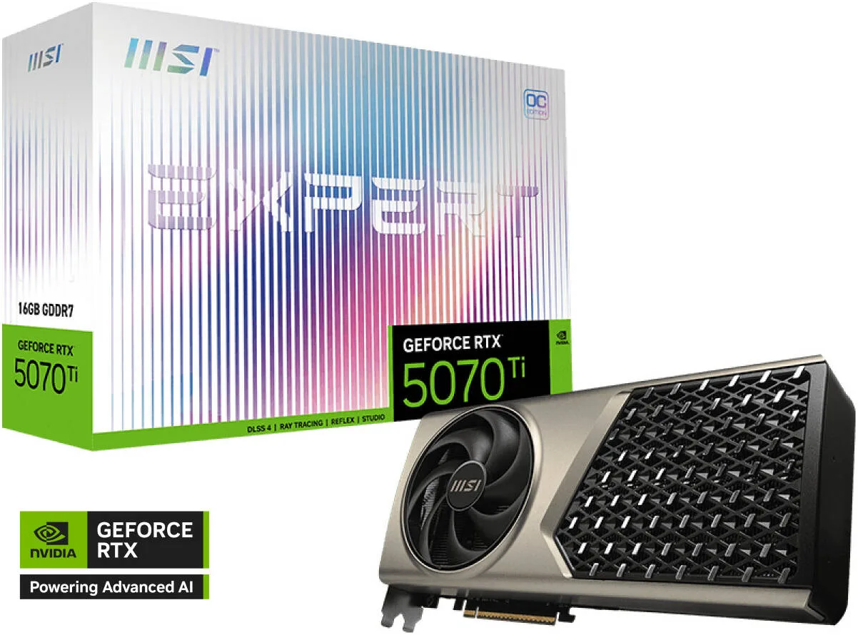 MSI GeForce RTX 5070 Ti 16GB EXPERT OC Graphics Card, GDDR7 256-Bit Memory, 2580 MHz Boost Clock, 8960 CUDA Cores, 28 Gbps Memory Speed, PCI Express Gen 5 x16 | 912-V531-450