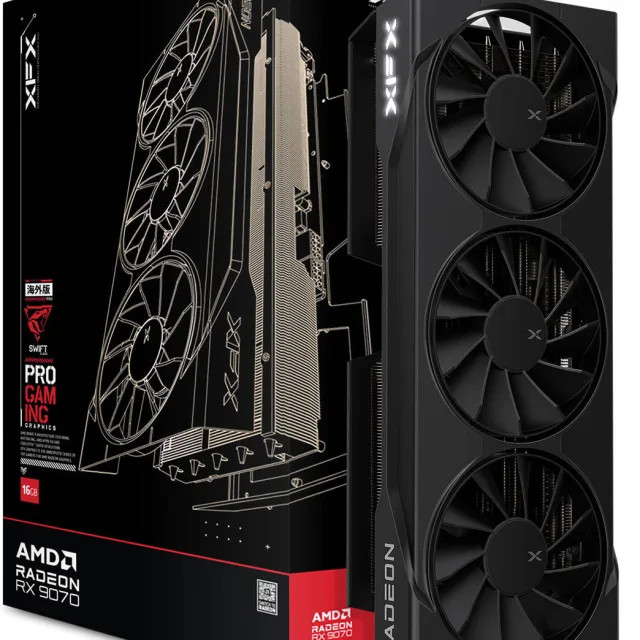 XFX Swift AMD Radeon RX 9070 OC Triple Fan Gaming Edition Graphics Card, 16GB GDDR6 256-Bit Memory, 2700 MHz Boost Clock, 4096 Stream Processors, 20 Gbps Memory Speed, PCI Express 5.0 | RX-97SWFB3B9