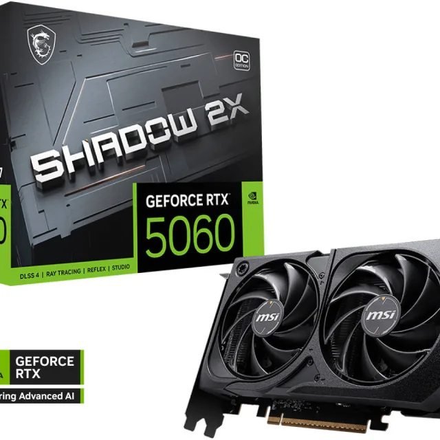 MSI GeForce RTX 5060 SHADOW 2X OC Graphics Card, 8GB GDDR7 128-Bit Memory, 2527 MHz Boost Clock, 28 Gbps Memory Speed, 3840 CUDA Cores, PCI Express Gen 5 x16 | 912-V537-019