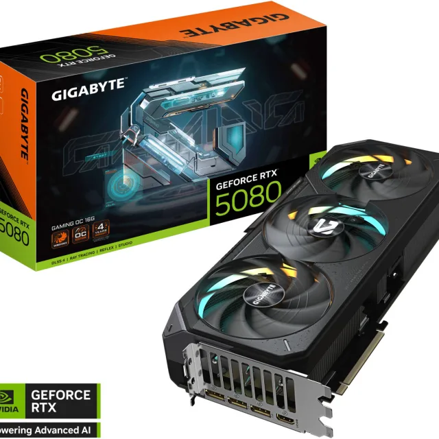 GIGABYTE GeForce RTX 5080 Gaming OC Graphics Card, 16GB GDDR7 256-Bit Memory, 2730 MHz Core Clock, 30 Gbps Memory Clock, PCI Express 5.0, Black | GV-N5080GAMING OC-16GD