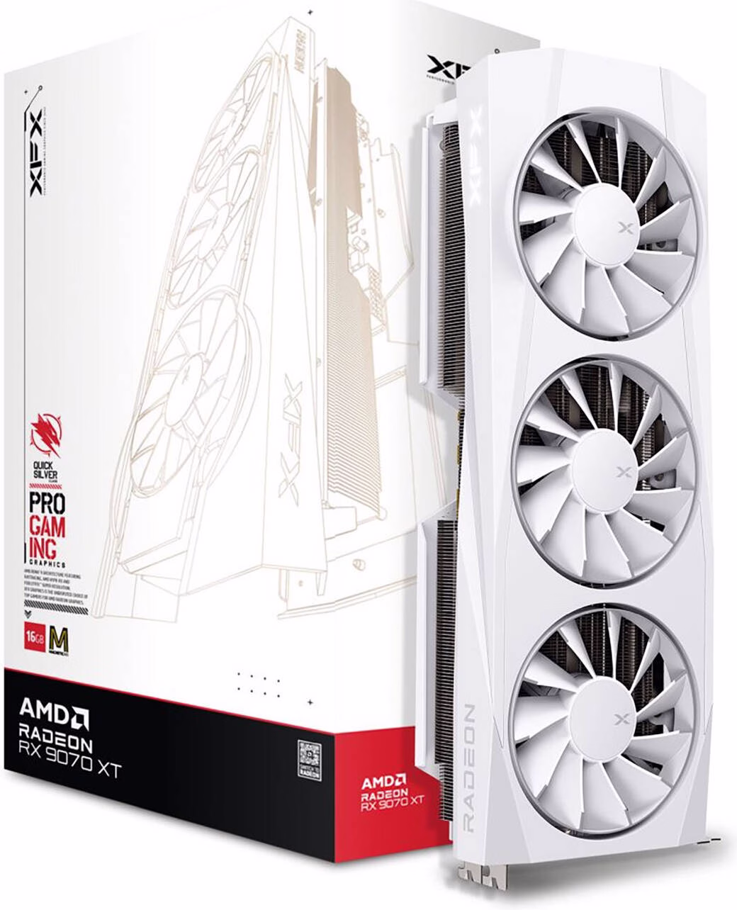 XFX Quicksilver AMD Radeon RX 9070 XT White Magnetic Air Edition Graphics Card, 16GB GDDR6 256-Bit Memory, 2970 MHz Boost Clock, 4096 Stream Processors, 20 Gbps Memory Clock, PCI-E 5.0 | RX-97TMAQKW9
