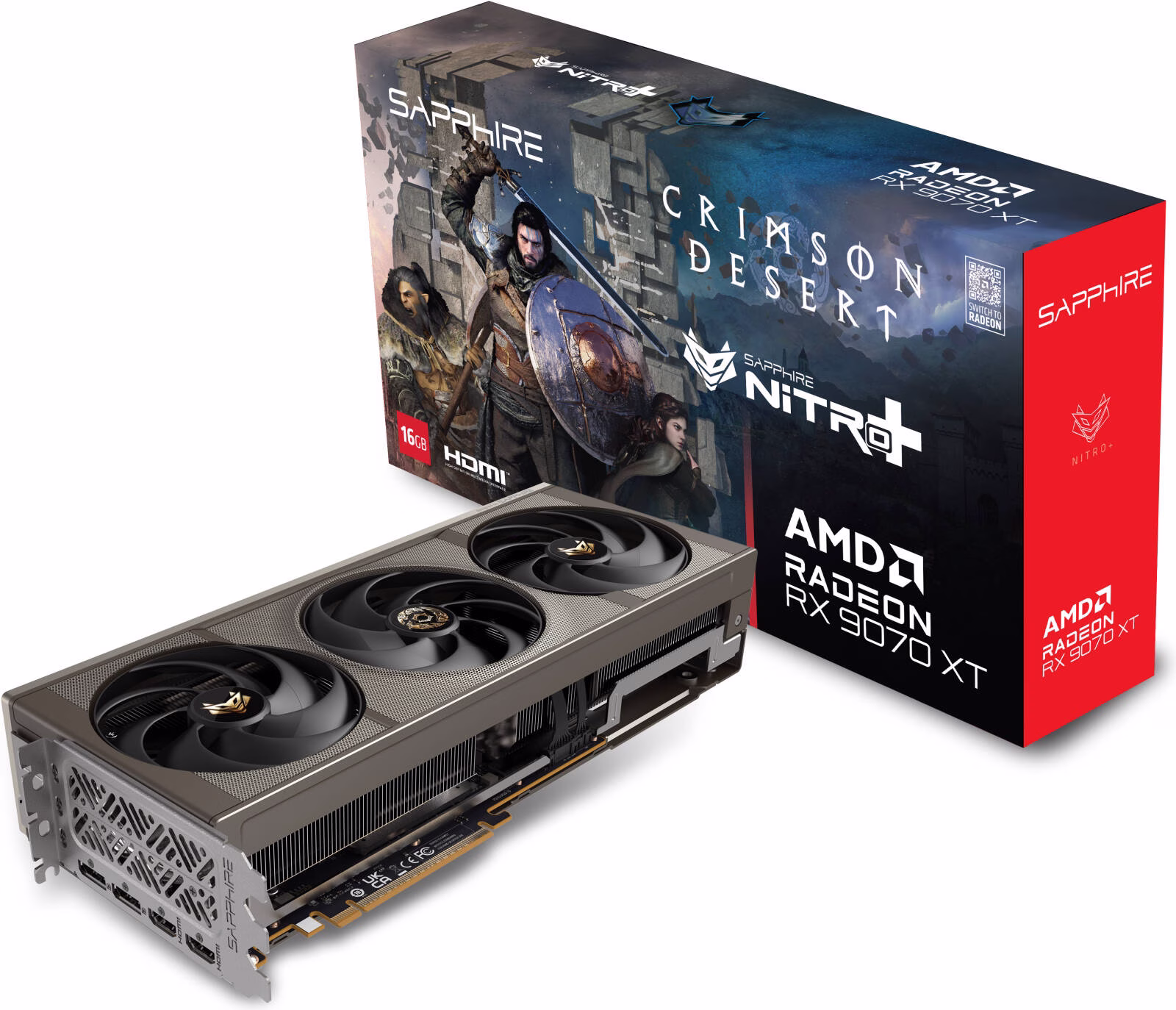SAPPHIRE NITRO+ AMD Radeon RX 9070 XT OC Crimson Desert Edition Graphics Card, 16GB GDDR6 256-Bit Memory, 3060MHz Boost Clock, 4096 Stream Processor, 20 Gbps Memory Clock, PCI-E 5.0 x16 | 11348-10-20G