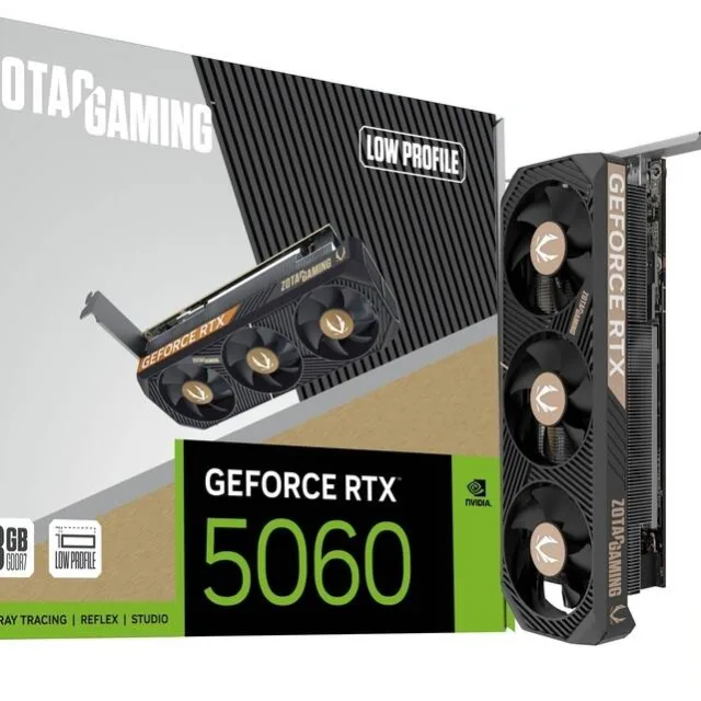 ZOTAC GAMING GeForce RTX 5060 Low Profile Graphics Card, 8GB GDDR7 128-Bit Memory, 2497 MHz Engine Clock, 28 Gbps Memory Clock, 3840 CUDA Cores, PCI Express 5.0 x8 | ZT-B50600L-10L