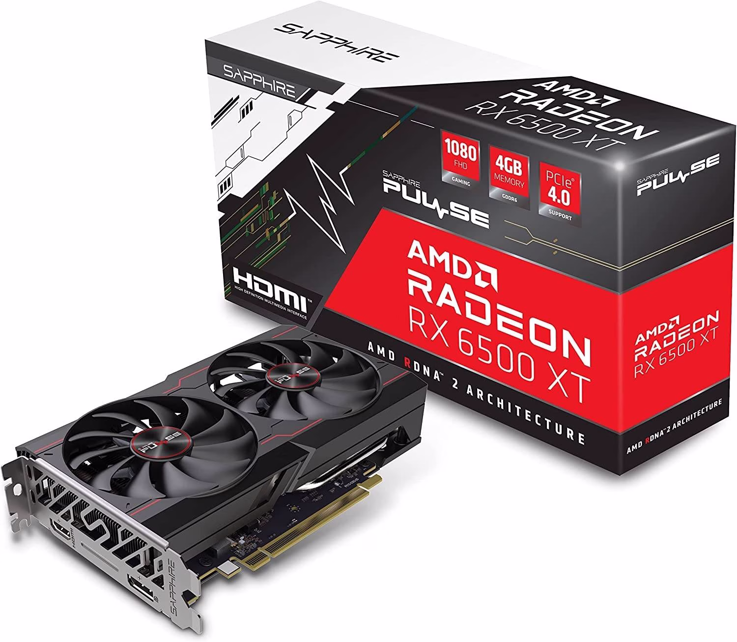 Sapphire Pulse AMD Radeon RX 6500 XT Gaming OC Graphics Card, 4GB 64 Bit GDDR6, 18 Gbps Effective Clock, Stream Processors 1024, 16 Ray Accelerator, RDNA 2, PCI-Express 4.0, HDMI / DP | 11314-01-20G