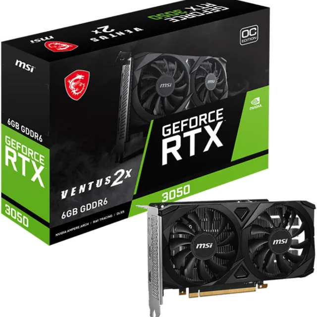 MSI GeForce RTX 3050 VENTUS 2X 6GB OC Graphics Card, GDDR6 96-Bit Memory, 1492 MHz Boost Clock, 14 Gbps Memory Speed, 2304 CUDA Cores, PCI Express Gen 4 x16 | 912-V812-016