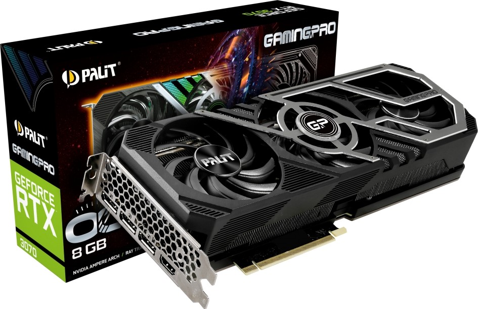 Palit GeForce RTX 3070 GamingPro 8GB OC GPU 256bit GDDR6 Graphics Clock 1500MHz Boost Clock 1770MHz 14Gbps PCI-E 4.0 (LHR) | NE63070S19P2-1041A