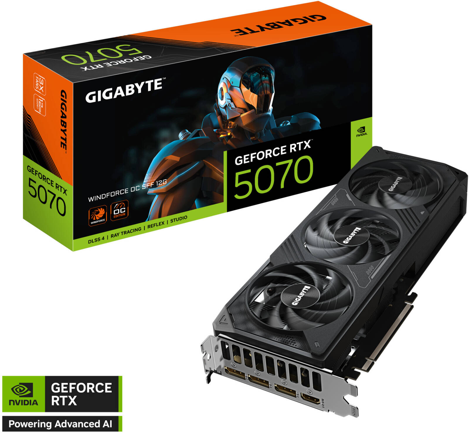 GIGABYTE GeForce RTX 5070 WINDFORCE OC SFF Graphics Card, 12GB GDDR7 192-Bit Memory, 2542 MHz Core Clock, 6144 CUDA Cores, PCI Express 5.0 | GV-N5070WF3OC-12GD