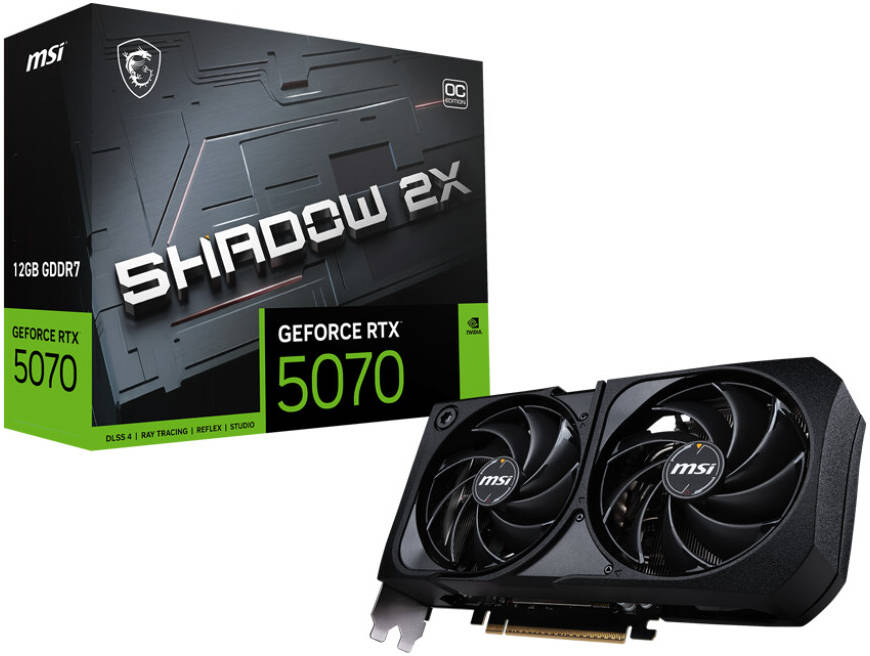 MSI GeForce RTX 5070 12G SHADOW 2X OC Graphics Card, 12GB GDDR7 192-Bit Memory, 2542 MHz Boost Clock, 6144 CUDA Cores, 28 Gbps Memory Speed, PCI Express Gen 5 | 912-V532-011