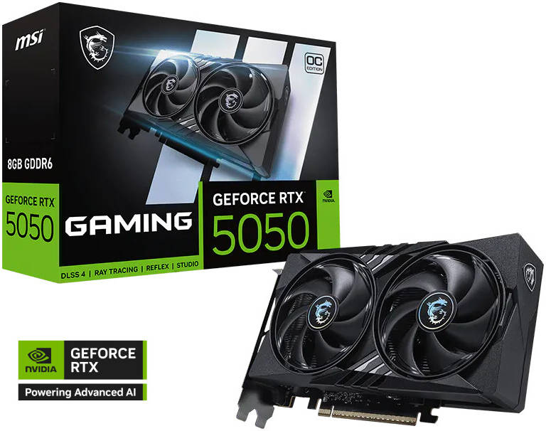 MSI GeForce RTX 5050 GAMING OC Graphics Card, 8GB GDDR6 128-Bit Memory, 2632 MHz Boost Clock, 20 Gbps Memory Speed, 2560 CUDA Cores, PCI Express Gen 5 | 912-V538-009