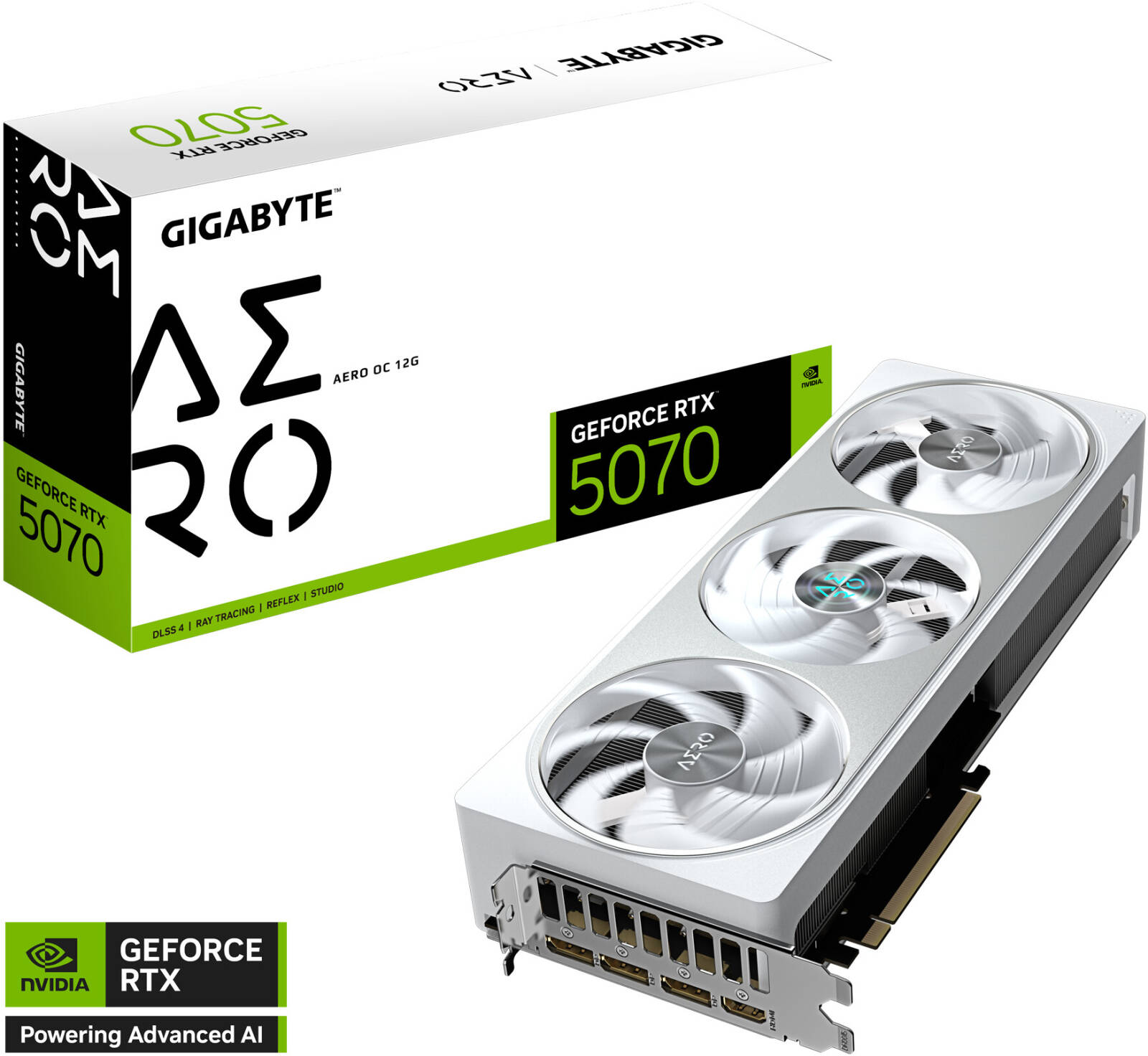GIGABYTE GeForce RTX 5070 AERO OC Graphics Card, 12GB GDDR7 192-Bit Memory, 2625 MHz Core Clock, 6144 CUDA Cores, 28 Gbps Memory Clock, PCI-Express 5.0, White | GV-N5070AERO OC-12GD