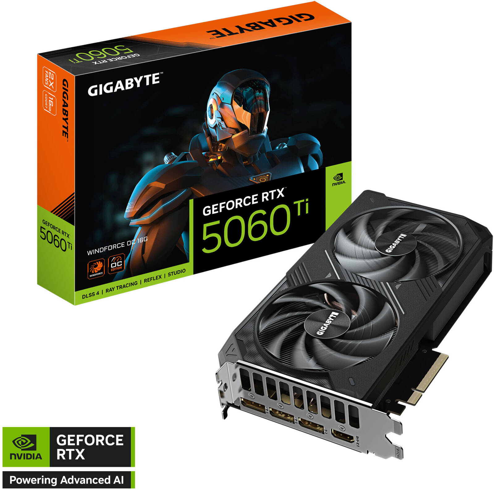 GIGABYTE GeForce RTX 5060 Ti WINDFORCE OC Graphics Card, 16GB GDDR7 128-Bit Memory, 2587 MHz Core Clock, 28 Gbps Memory Clock, PCI-Express 5.0, Black | GV-N506TWF2OC-16GD