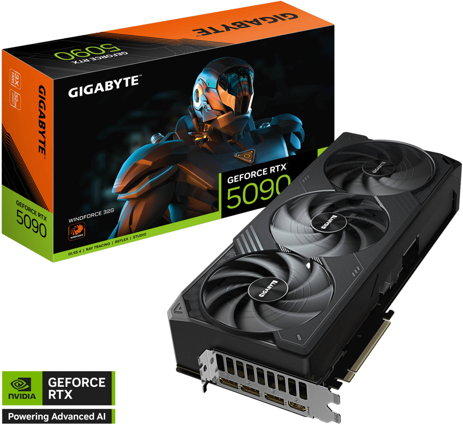 GIGABYTE GeForce RTX 5090 WINDFORCE 32GB Graphics Card, GDDR7 512-Bit Memory, 2407 MHz Core Clock, 28 Gbps Memory Clock, 21760 CUDA Cores, PCI-Express 5.0, Black | GV-N5090WF3-32GD
