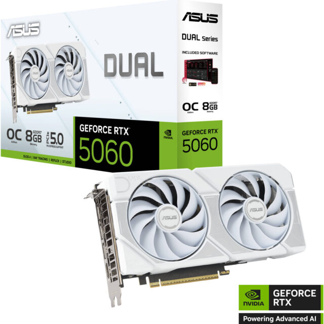 ASUS Dual GeForce RTX 5060 White OC Edition 8GB GDDR7 Graphics Card | 90YV0N15-M0NA00