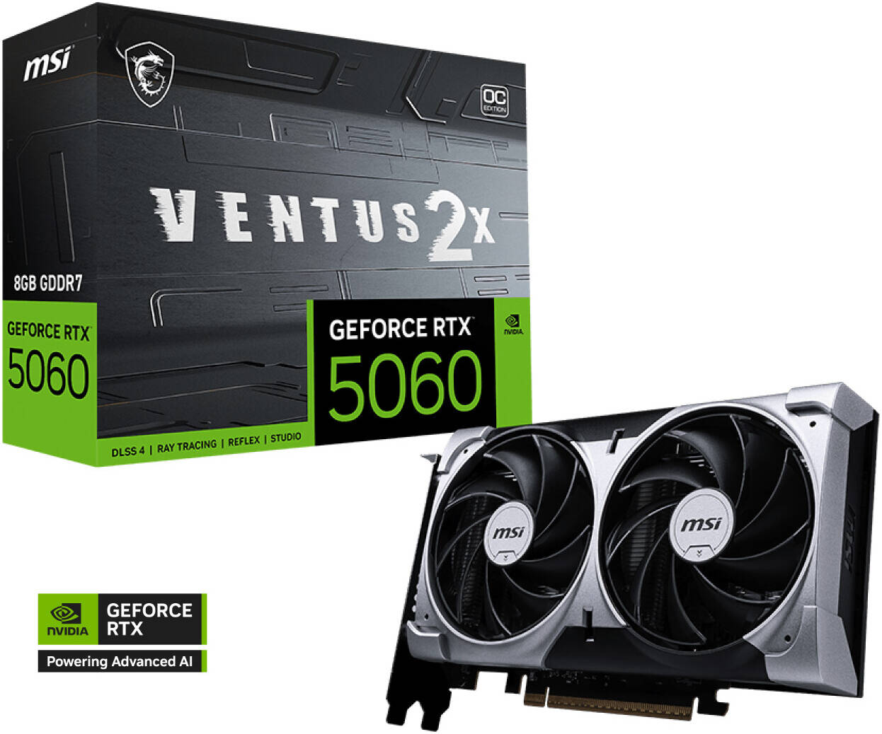 MSI GeForce RTX 5060 VENTUS 2X OC Graphics Card, 8GB GDDR7 128-Bit Memory, 2527 MHz Boost Clock, 28 Gbps Memory Speed, 3840 CUDA Cores, PCI Express Gen 5 x16 | 912-V537-017