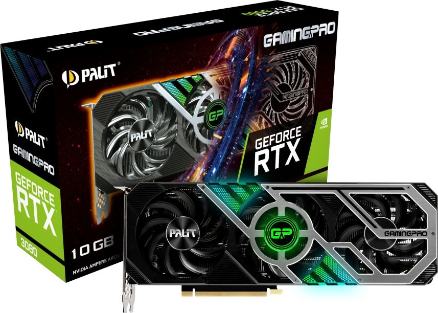 Palit Nvidia GeForce RTX 3080 10GB GamingPro PCI Express 4.0, HDMI and Display Port, 1440MHz GPU, 1710MHz Boost Ampere, Graphics Card (LHR) | NED3080019IA-132AA