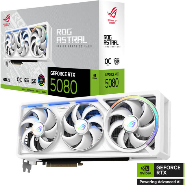 ASUS ROG Astral GeForce RTX 5080 16GB GDDR7 WHITE OC Edition Graphics Card | 90YV0LV4-M0NA00