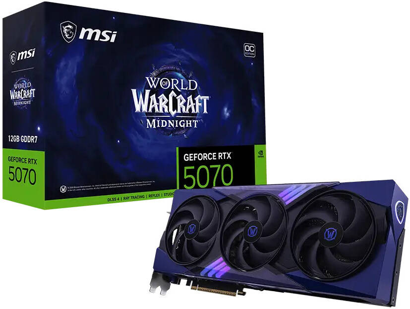 MSI GeForce RTX 5070 World of Warcraft Midnight Void Edition OC Graphics Card, 12GB GDDR7 192-Bit Memory, 2610 MHz Boost Clock, 28 Gbps Memory Speed, 6144 CUDA Cores, PCI Express Gen 5 | 912-V532-255