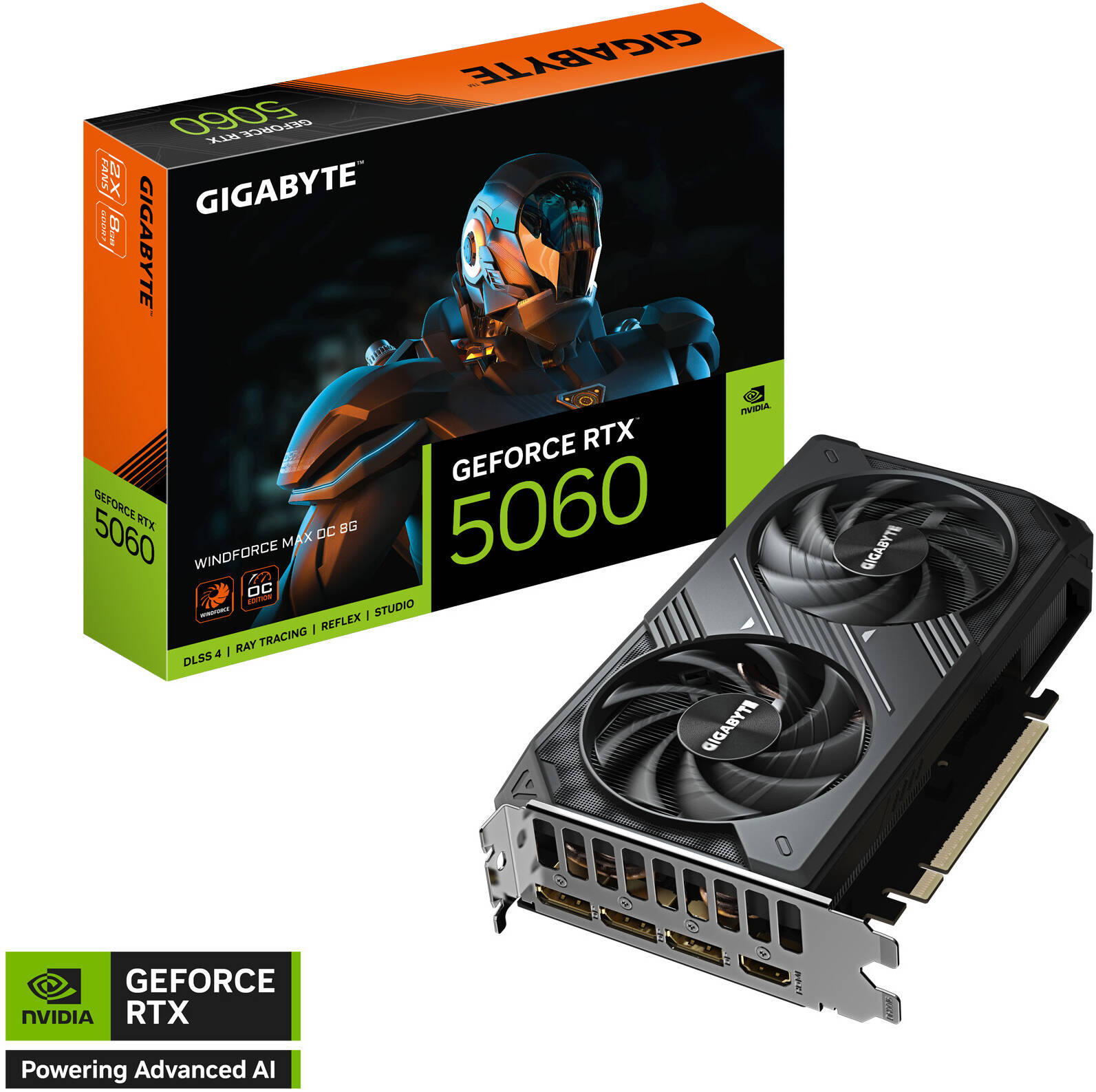 GIGABYTE GeForce RTX 5060 WINDFORCE MAX OC 8GB Graphics Card, GDDR7 128-Bit Memory, 2512 MHz Core Clock, 28 Gbps Memory Clock, 3840 CUDA Cores, PCI-Express 5.0 | GV-N5060WF2MAX OC-8GD