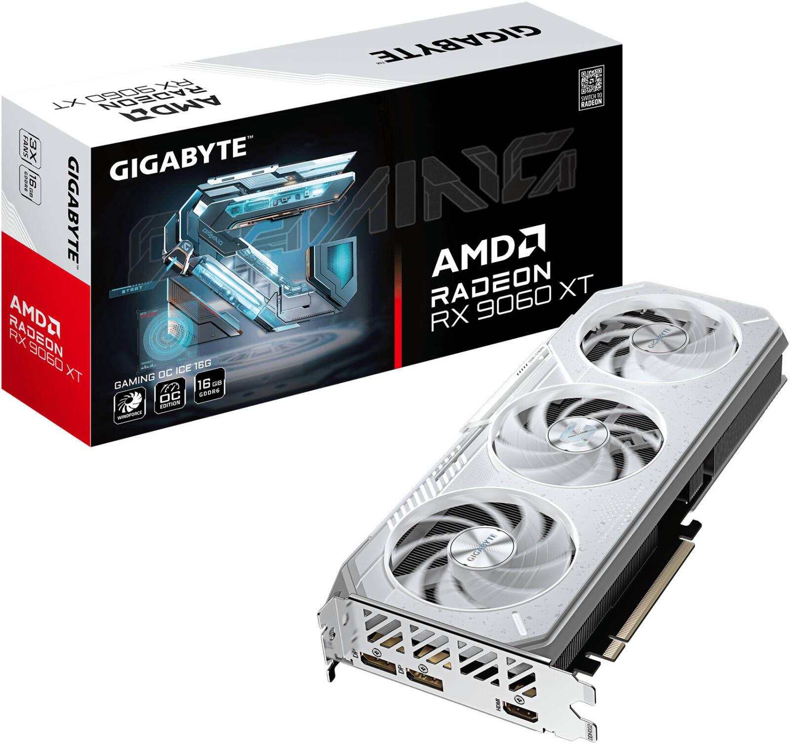 GIGABYTE Radeon RX 9060 XT Gaming OC ICE Graphics Card, 16GB GDDR6 128-Bit Memory, 3320 MHz Boost Clock, 2048 Stream Processors, 20 Gbps Memory Speed | GV-R906XGAMINGOCICE-16GD
