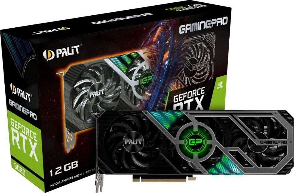 Palit GeForce RTX 3080 Gaming Pro Graphics Card, 12GB GDDR6X 384 Bit Memory, 8960 Cuda Cores, 1710 MHz Boost Clock, 19 Gbps, PCI-E 4.0, Open GL 4.6, 912 Bandwidth, HDMI, DP | NED3080019KB-132AA