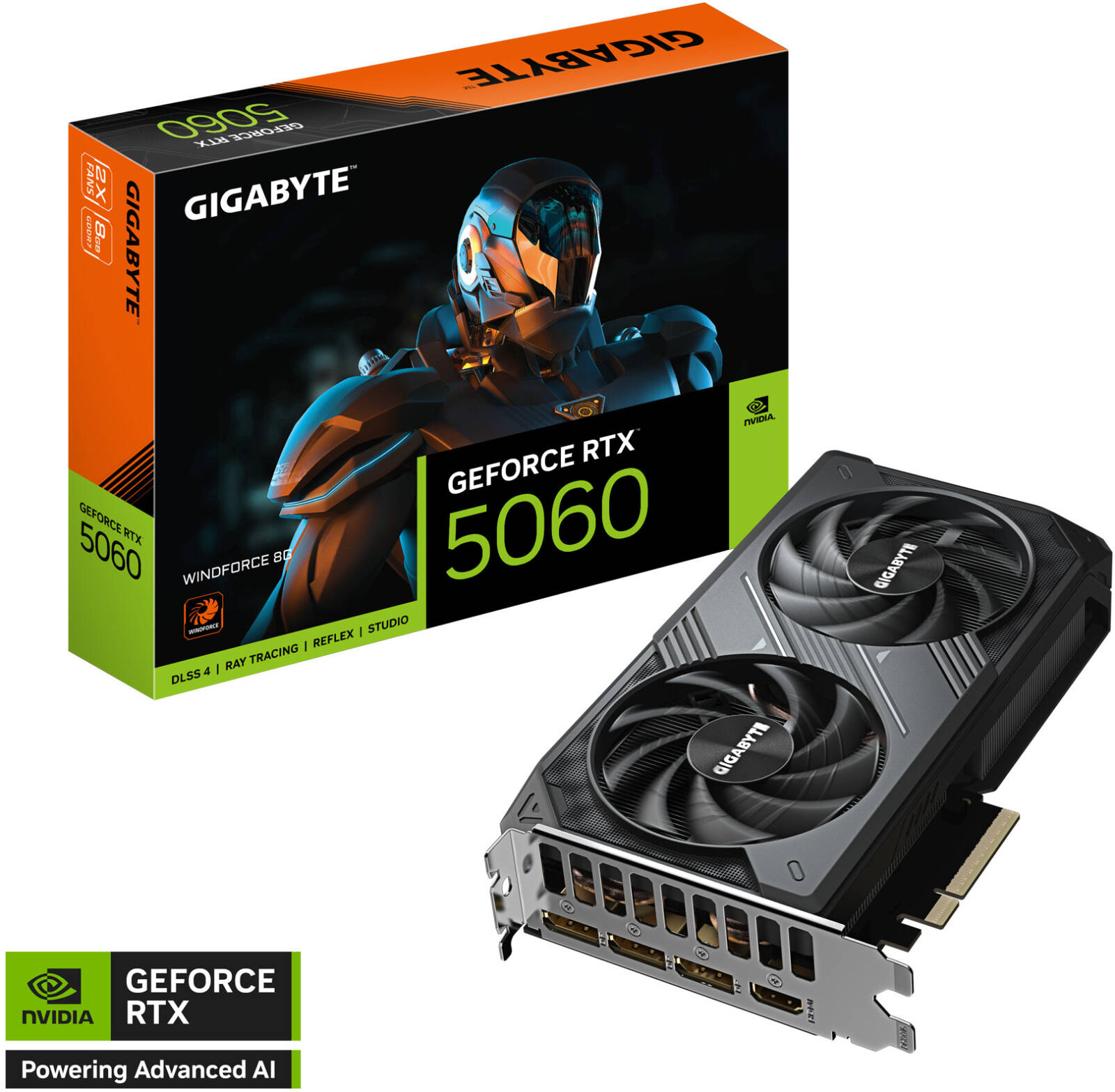 GIGABYTE GeForce RTX 5060 WINDFORCE Graphics Card, 8GB GDDR7 128-Bit Memory, 2497 MHz Core Clock, 3840 CUDA Cores, 28 Gbps Memory Clock, PCI Express 5.0 | GV-N5060WF2-8GD