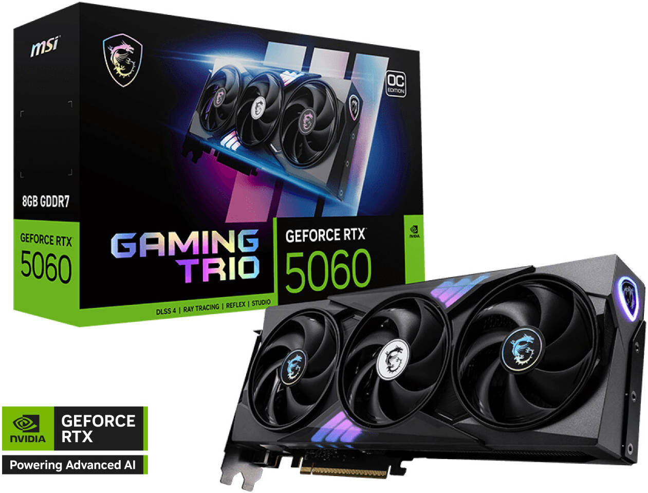 MSI GeForce RTX 5060 GAMING TRIO OC 8GB Graphics Card, GDDR7 128-Bit Memory, 2625 MHz Boost Clock, 28 Gbps memory Speed, 3840 CUDA Cores, PCI Express 5 | 912-V537-021